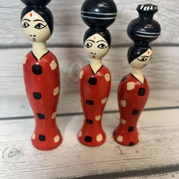 Vintage Creative INDIA Indian Girl - Japanese Wooden Wood KOKESHI Doll - Picture 4 of 9